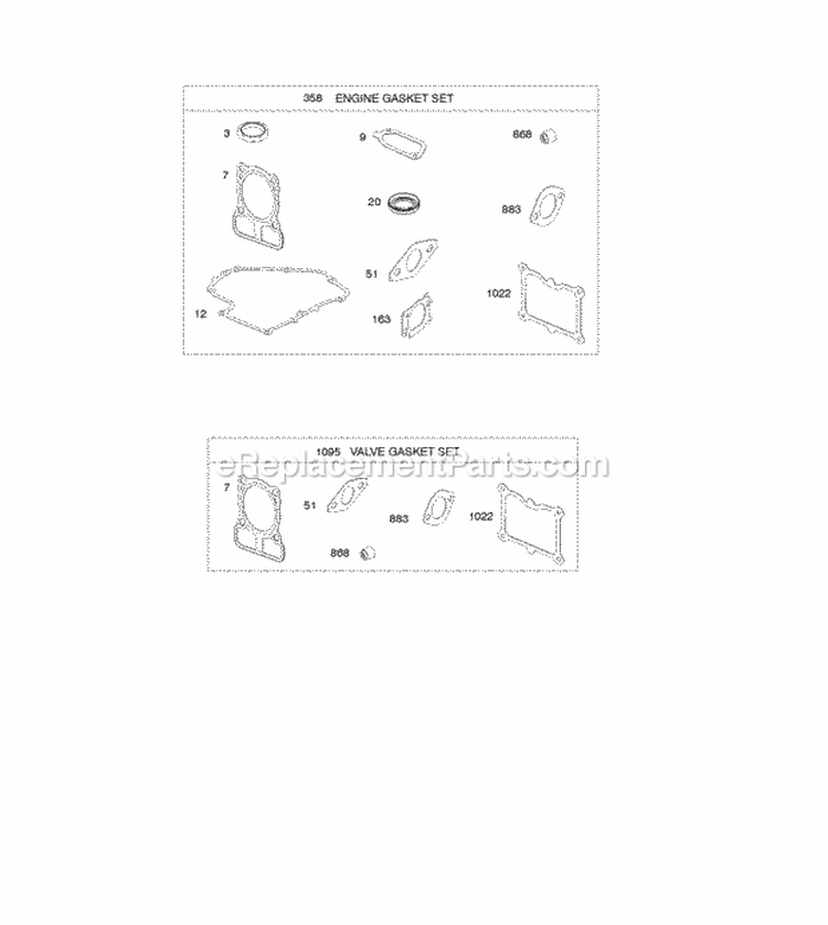 Gasket Sets Diagram and Parts List for 101602-0110-F8  Briggs and Stratton Engine